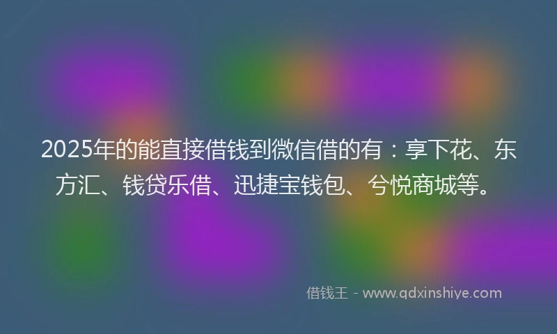 2025年的能直接借钱到微信借的有：享下花、东方汇、钱贷乐借、迅捷宝钱包、兮悦商城等。