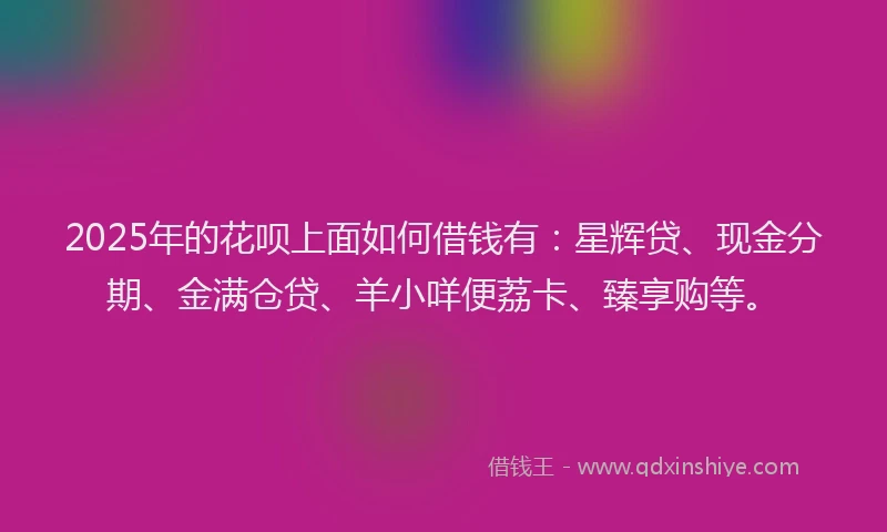 2025年的花呗上面如何借钱有：星辉贷、现金分期、金满仓贷、羊小咩便荔卡、臻享购等。