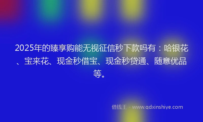 2025年的臻享购能无视征信秒下款吗有：哈银花、宝来花、现金秒借宝、现金秒贷通、随意优品等。