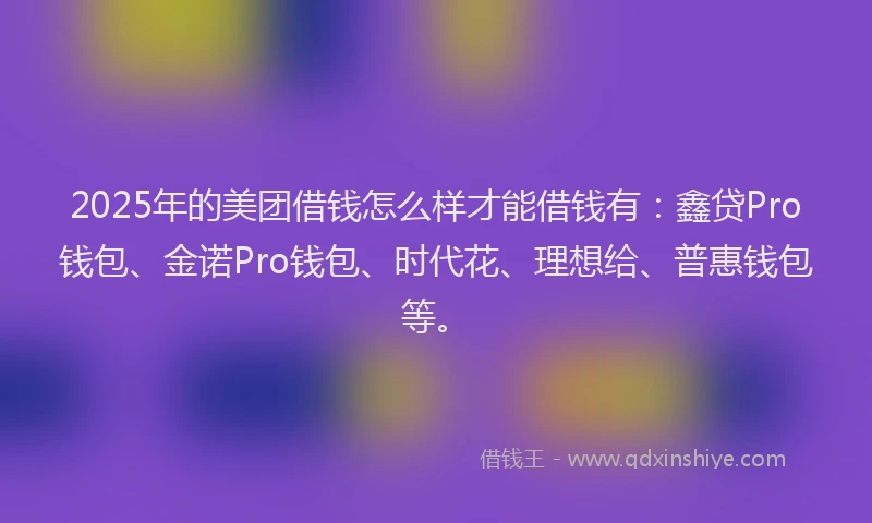 2025年的美团借钱怎么样才能借钱有：鑫贷Pro钱包、金诺Pro钱包、时代花、理想给、普惠钱包等。