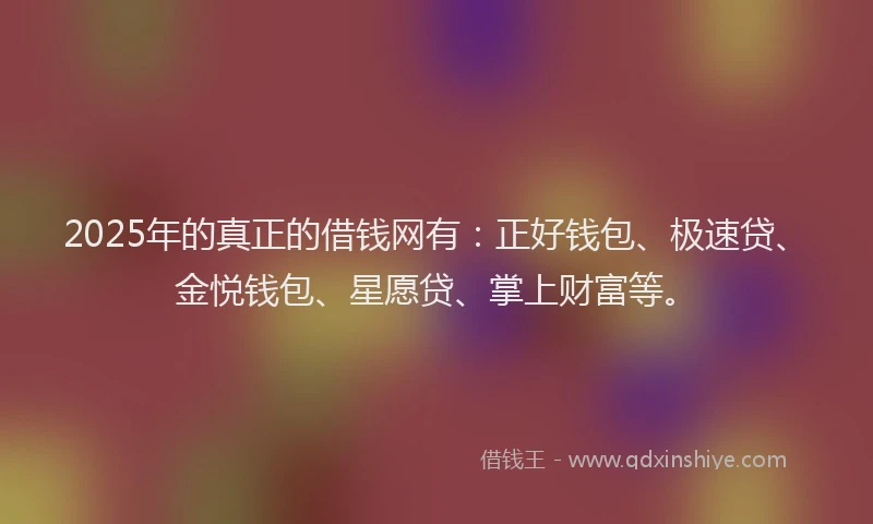 2025年的真正的借钱网有：正好钱包、极速贷、金悦钱包、星愿贷、掌上财富等。