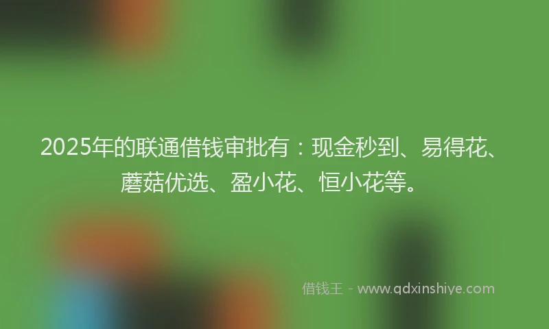 2025年的联通借钱审批有：现金秒到、易得花、蘑菇优选、盈小花、恒小花等。
