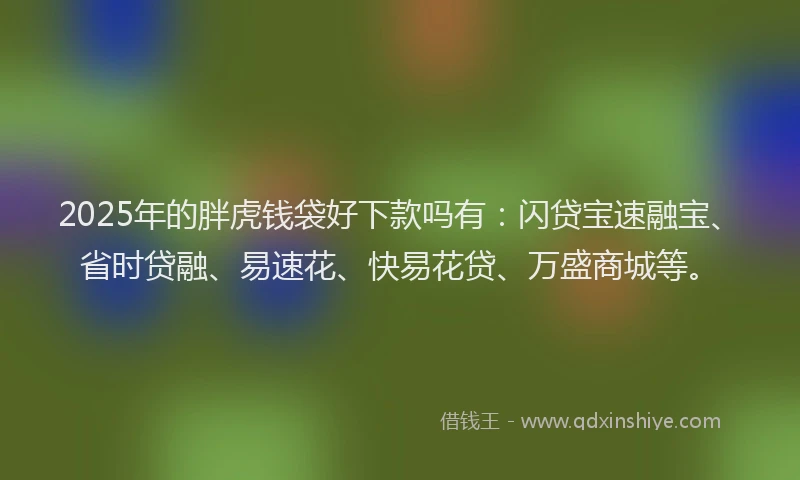 2025年的胖虎钱袋好下款吗有：闪贷宝速融宝、省时贷融、易速花、快易花贷、万盛商城等。