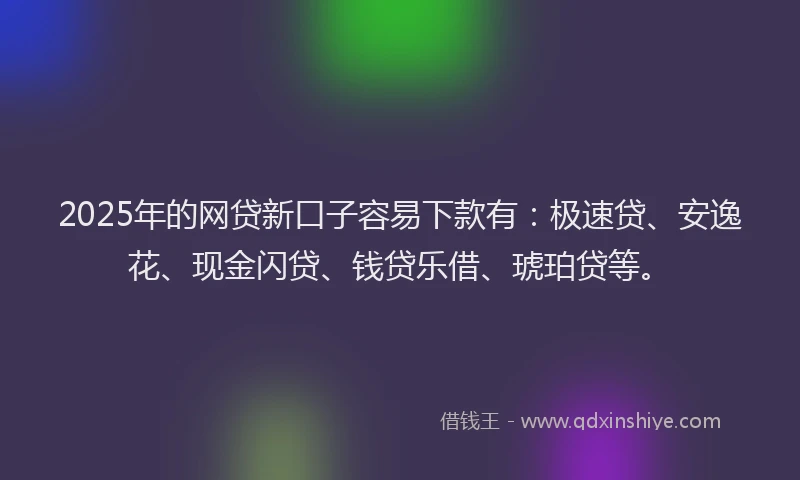 2025年的网贷新口子容易下款有：极速贷、安逸花、现金闪贷、钱贷乐借、琥珀贷等。
