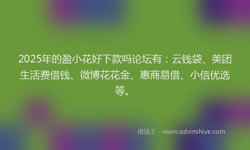 2025年的盈小花好下款吗论坛有：云钱袋、美团生活费借钱、微博花花金、惠商易借、小信优选等。