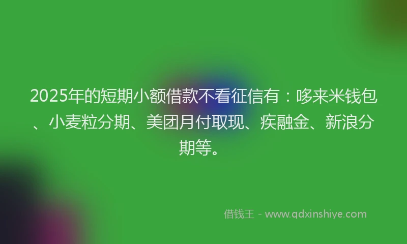2025年的短期小额借款不看征信有：哆来米钱包、小麦粒分期、美团月付取现、疾融金、新浪分期等。