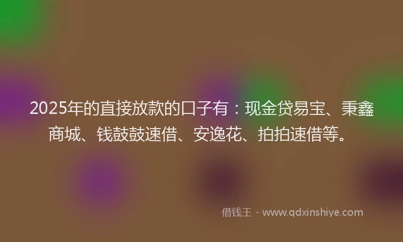 2025年的直接放款的口子有：现金贷易宝、秉鑫商城、钱鼓鼓速借、安逸花、拍拍速借等。