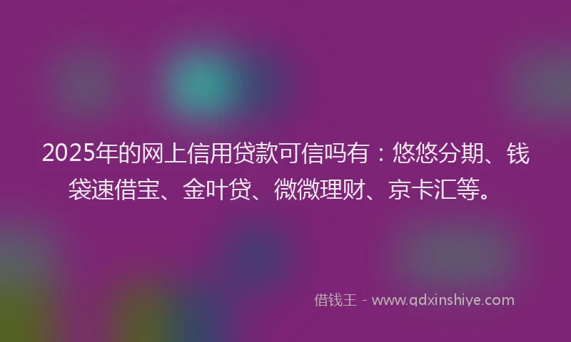 2025年的网上信用贷款可信吗有：悠悠分期、钱袋速借宝、金叶贷、微微理财、京卡汇等。