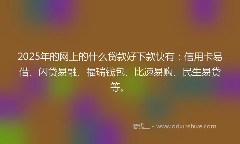 2025年的网上的什么贷款好下款快有：信用卡易借、闪贷易融、福瑞钱包、比速易购、民生易贷等。