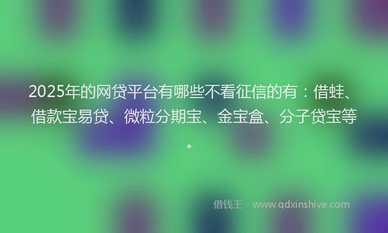 2025年的网贷平台有哪些不看征信的有：借蛙、借款宝易贷、微粒分期宝、金宝盒、分子贷宝等。