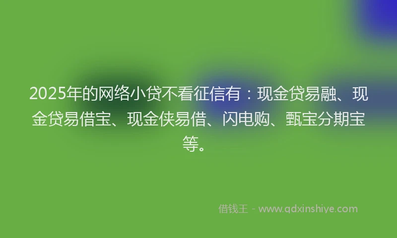 2025年的网络小贷不看征信有：现金贷易融、现金贷易借宝、现金侠易借、闪电购、甄宝分期宝等。