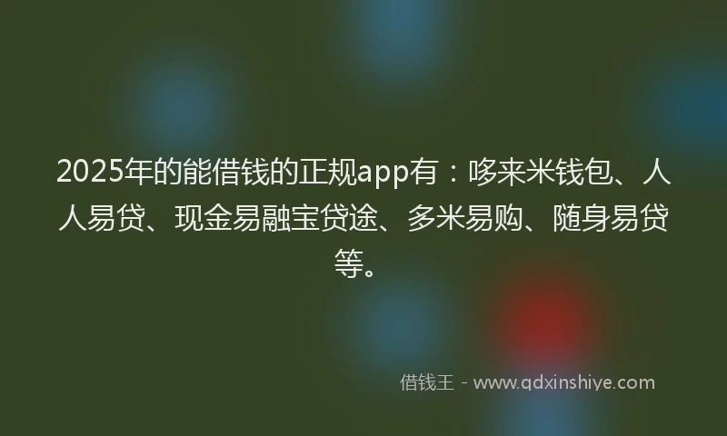 2025年的能借钱的正规app有：哆来米钱包、人人易贷、现金易融宝贷途、多米易购、随身易贷等。