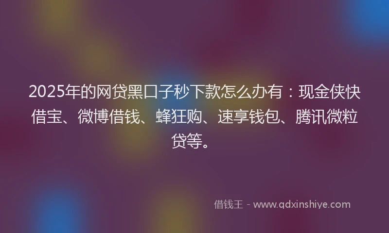 2025年的网贷黑口子秒下款怎么办有：现金侠快借宝、微博借钱、蜂狂购、速享钱包、腾讯微粒贷等。