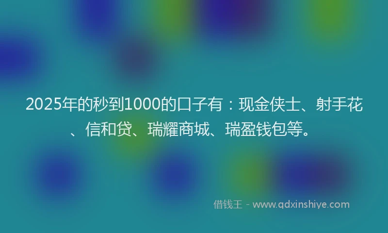 2025年的秒到1000的口子有：现金侠士、射手花、信和贷、瑞耀商城、瑞盈钱包等。
