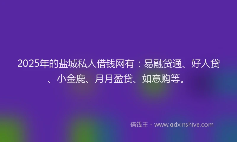 2025年的盐城私人借钱网有：易融贷通、好人贷、小金鹿、月月盈贷、如意购等。