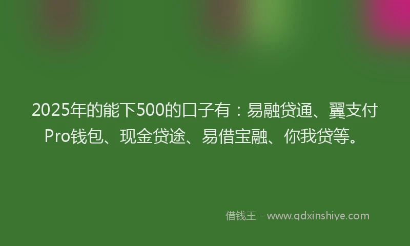 2025年的能下500的口子有：易融贷通、翼支付Pro钱包、现金贷途、易借宝融、你我贷等。
