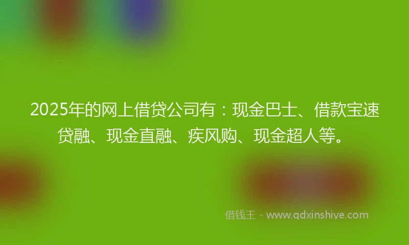 2025年的网上借贷公司有：现金巴士、借款宝速贷融、现金直融、疾风购、现金超人等。