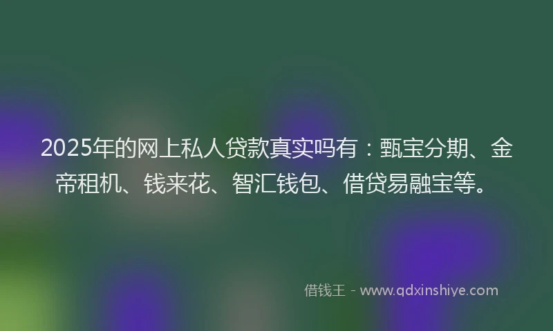 2025年的网上私人贷款真实吗有：甄宝分期、金帝租机、钱来花、智汇钱包、借贷易融宝等。