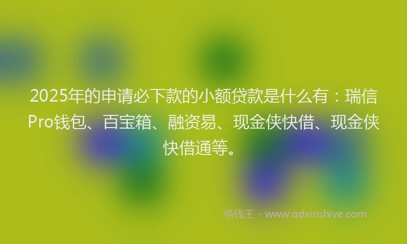 2025年的申请必下款的小额贷款是什么有：瑞信Pro钱包、百宝箱、融资易、现金侠快借、现金侠快借通等。