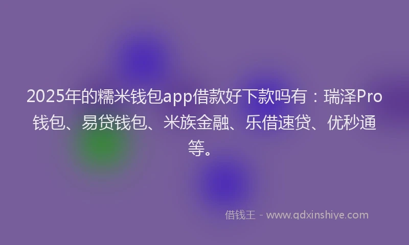 2025年的糯米钱包app借款好下款吗有：瑞泽Pro钱包、易贷钱包、米族金融、乐借速贷、优秒通等。