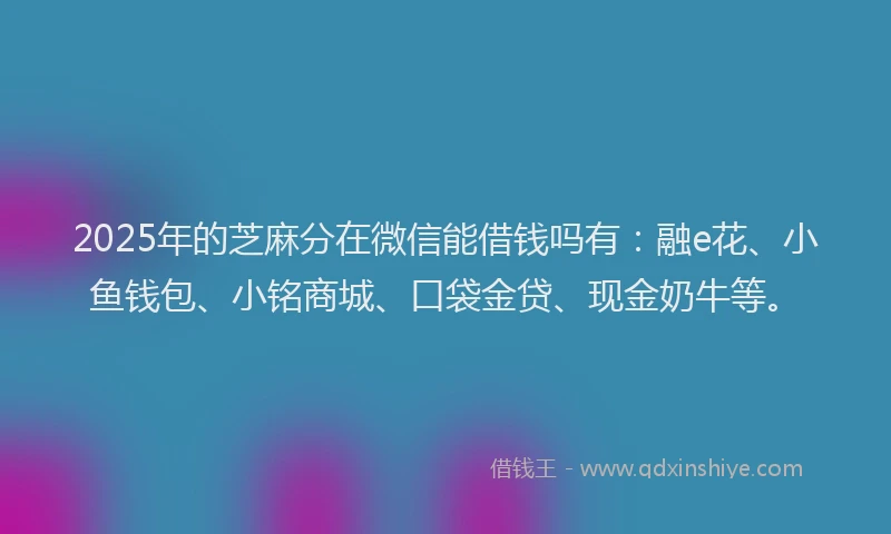 2025年的芝麻分在微信能借钱吗有：融e花、小鱼钱包、小铭商城、口袋金贷、现金奶牛等。