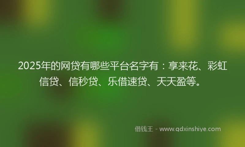 2025年的网贷有哪些平台名字有：享来花、彩虹信贷、信秒贷、乐借速贷、天天盈等。