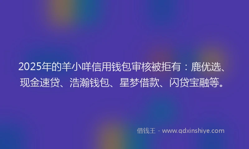 2025年的羊小咩信用钱包审核被拒有：鹿优选、现金速贷、浩瀚钱包、星梦借款、闪贷宝融等。