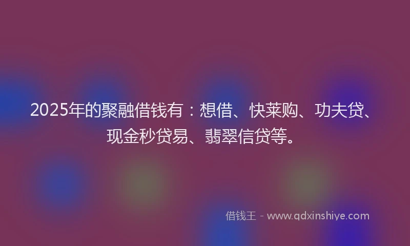 2025年的聚融借钱有：想借、快莱购、功夫贷、现金秒贷易、翡翠信贷等。