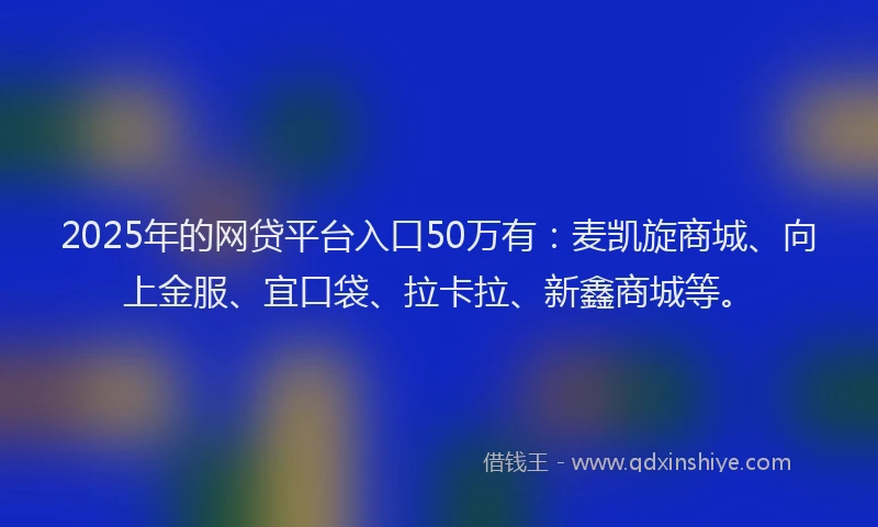 2025年的网贷平台入口50万有：麦凯旋商城、向上金服、宜口袋、拉卡拉、新鑫商城等。