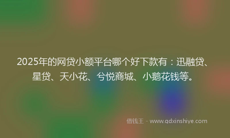 2025年的网贷小额平台哪个好下款有：迅融贷、星贷、天小花、兮悦商城、小鹅花钱等。