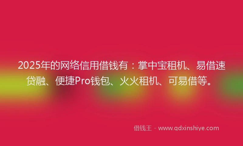 2025年的网络信用借钱有：掌中宝租机、易借速贷融、便捷Pro钱包、火火租机、可易借等。