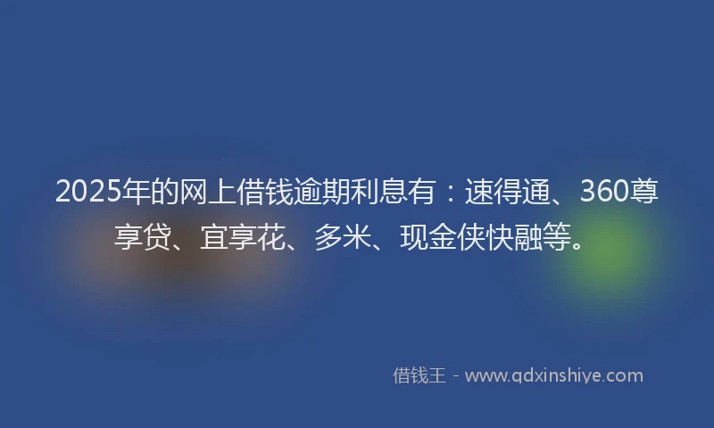 2025年的网上借钱逾期利息有：速得通、360尊享贷、宜享花、多米、现金侠快融等。