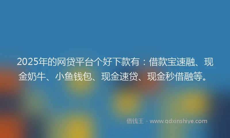 2025年的网贷平台个好下款有：借款宝速融、现金奶牛、小鱼钱包、现金速贷、现金秒借融等。
