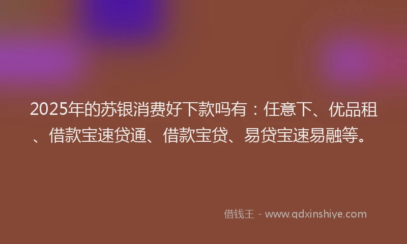2025年的苏银消费好下款吗有：任意下、优品租、借款宝速贷通、借款宝贷、易贷宝速易融等。