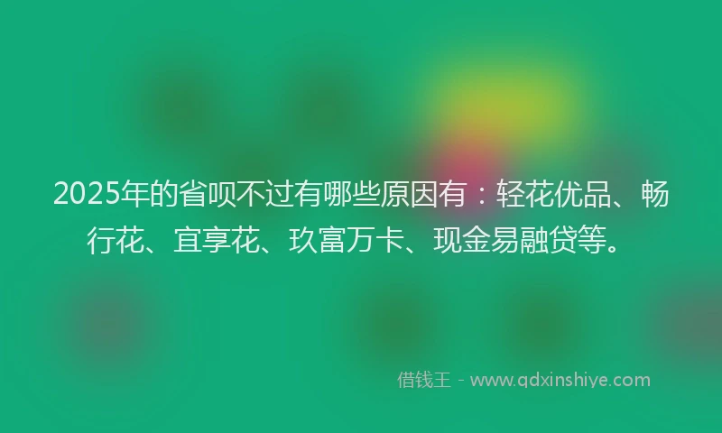 2025年的省呗不过有哪些原因有：轻花优品、畅行花、宜享花、玖富万卡、现金易融贷等。