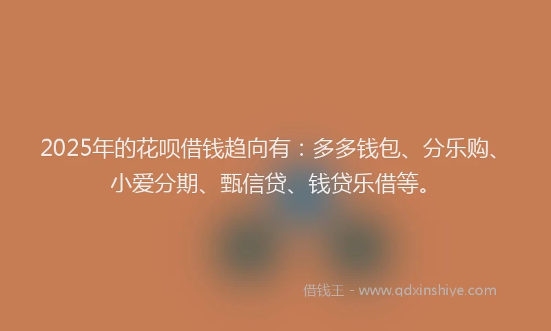 2025年的花呗借钱趋向有：多多钱包、分乐购、小爱分期、甄信贷、钱贷乐借等。