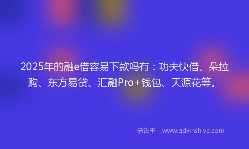 2025年的融e借容易下款吗有：功夫快借、朵拉购、东方易贷、汇融Pro+钱包、天源花等。