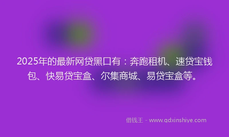 2025年的最新网贷黑口有：奔跑租机、速贷宝钱包、快易贷宝盒、尔集商城、易贷宝盒等。