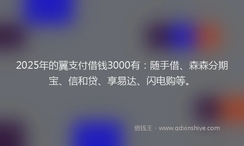 2025年的翼支付借钱3000有：随手借、森森分期宝、信和贷、享易达、闪电购等。