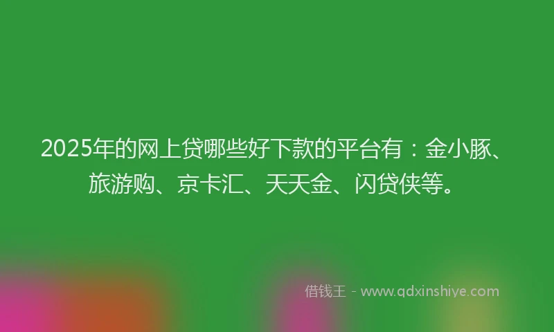 2025年的网上贷哪些好下款的平台有：金小豚、旅游购、京卡汇、天天金、闪贷侠等。