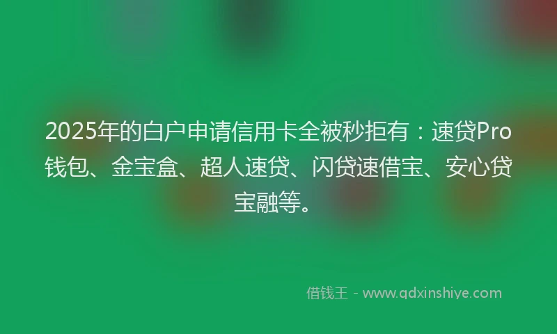 2025年的白户申请信用卡全被秒拒有：速贷Pro钱包、金宝盒、超人速贷、闪贷速借宝、安心贷宝融等。