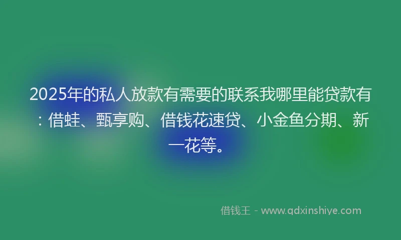 2025年的私人放款有需要的联系我哪里能贷款有：借蛙、甄享购、借钱花速贷、小金鱼分期、新一花等。