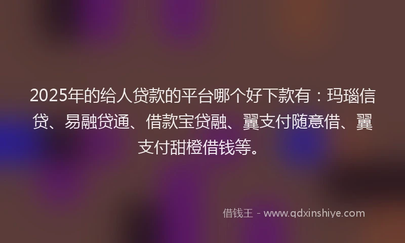 2025年的给人贷款的平台哪个好下款有：玛瑙信贷、易融贷通、借款宝贷融、翼支付随意借、翼支付甜橙借钱等。