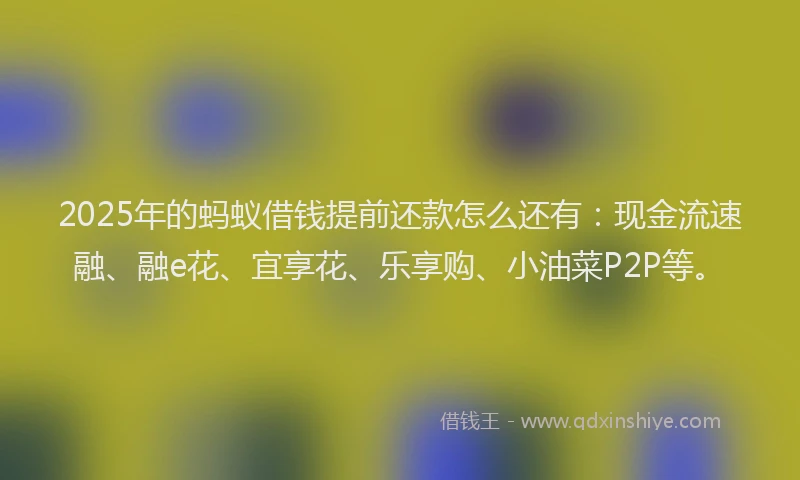 2025年的蚂蚁借钱提前还款怎么还有：现金流速融、融e花、宜享花、乐享购、小油菜P2P等。