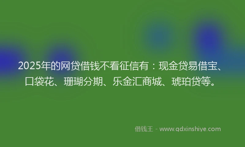 2025年的网贷借钱不看征信有：现金贷易借宝、口袋花、珊瑚分期、乐金汇商城、琥珀贷等。