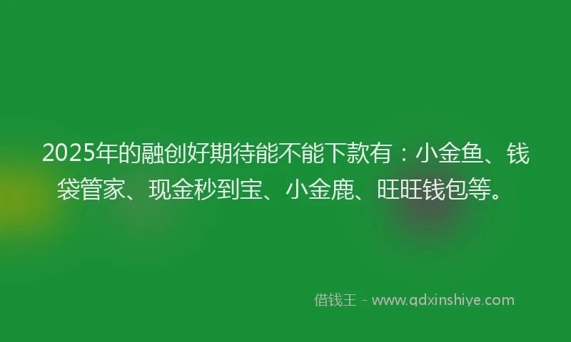 2025年的融创好期待能不能下款有：小金鱼、钱袋管家、现金秒到宝、小金鹿、旺旺钱包等。
