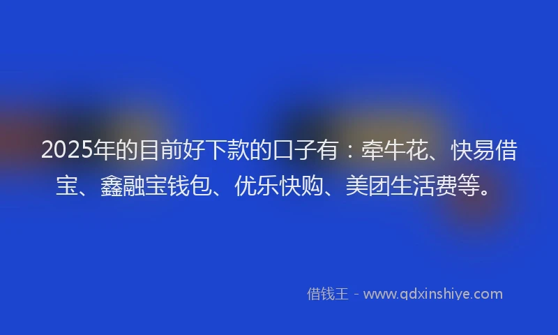 2025年的目前好下款的口子有：牵牛花、快易借宝、鑫融宝钱包、优乐快购、美团生活费等。