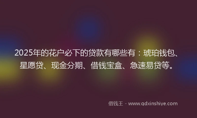 2025年的花户必下的贷款有哪些有：琥珀钱包、星愿贷、现金分期、借钱宝盒、急速易贷等。