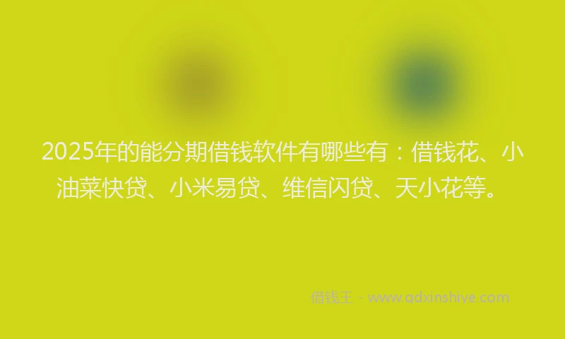 2025年的能分期借钱软件有哪些有：借钱花、小油菜快贷、小米易贷、维信闪贷、天小花等。