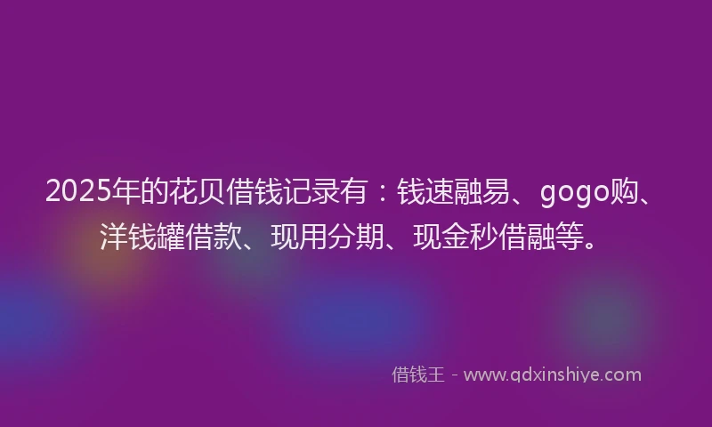 2025年的花贝借钱记录有：钱速融易、gogo购、洋钱罐借款、现用分期、现金秒借融等。